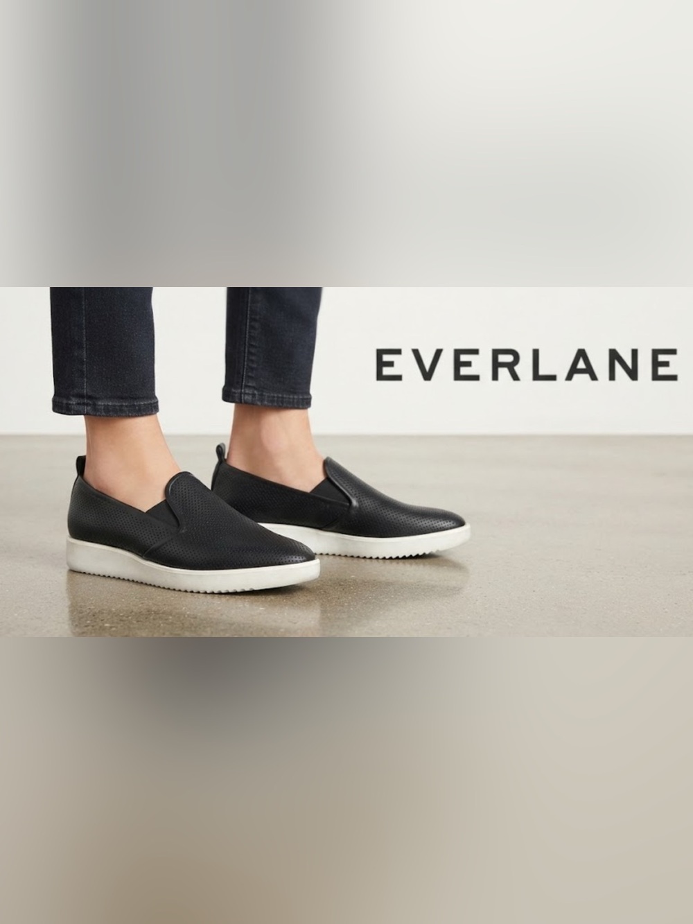 Authentic Everlane designer black leather slip on sneakers 8.5